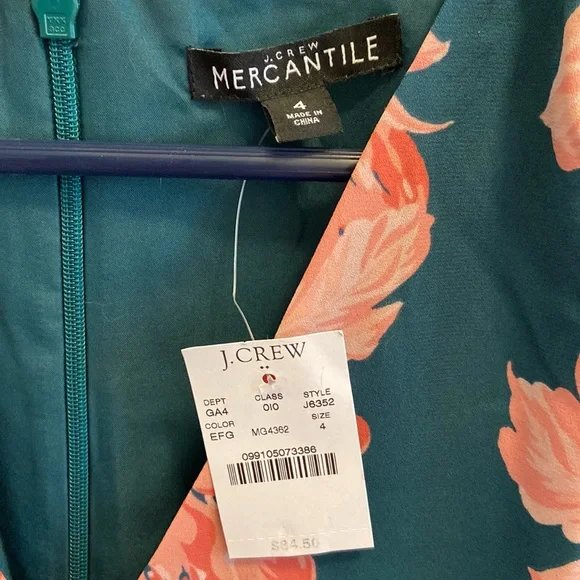 NWT JCREW Mercantile Green and Pink Floral Dress Sz 4 - Picture 3 of 4